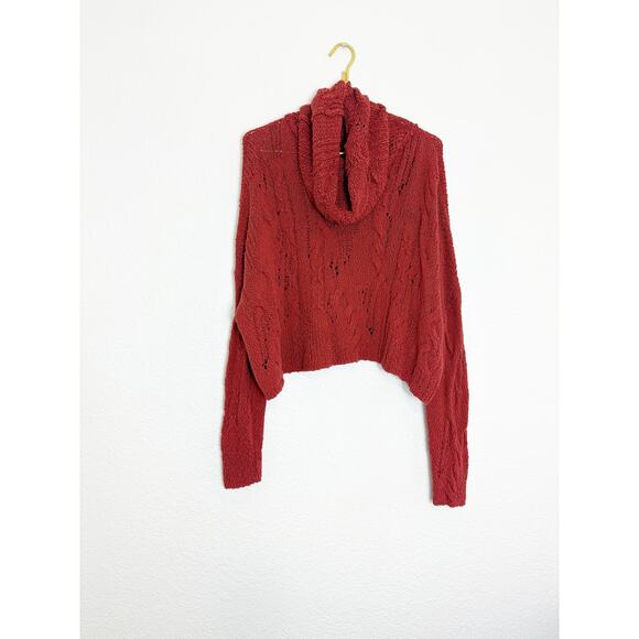 Free People Shades Of Dawn Pullover Sweater Size Large Cowl Neck Chunky Rust Red - Picture 3 of 11
